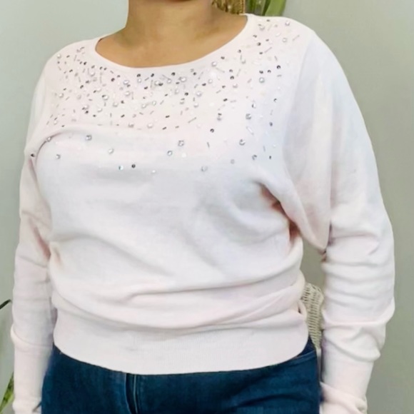 Worthington Pink Embellished Light Weight Sweater - Picture 2 of 6